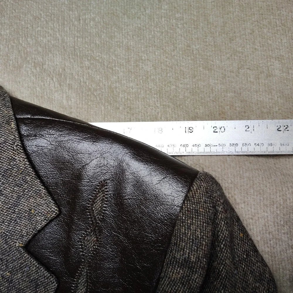 VTG Pagano West Tweed Wool Western Blazer Sport Coat Leather Yoke USA 42L